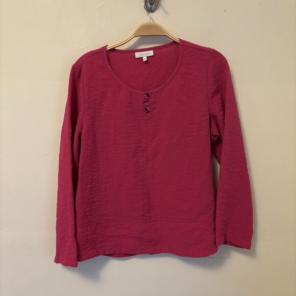 Habitat Clothes‎ To Live In Blouse Top Red Pink Button XS Lagenlook Relaxed - Picture 1 of 8